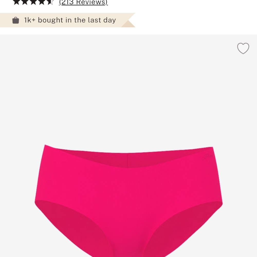PINK Victoria's Secret Hot Pink Ribbed No Show Hiphugger Underwear NIP/NWT sz M
